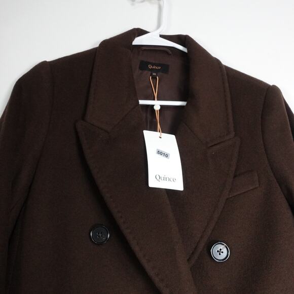 New Quince Women's XS Italian Classic Double Breasted Wool Coat Dark Chocolate - Picture 8 of 13